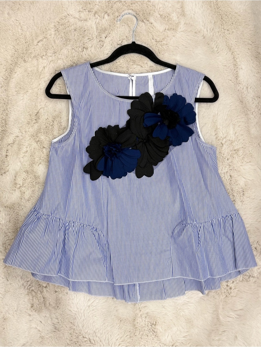 IMPERIAL Blue Stripe Girls Sleeveless Top with 3D Floral Appliqué